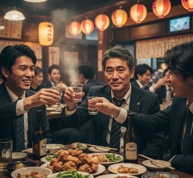 居酒屋で乾杯するビジネスマン