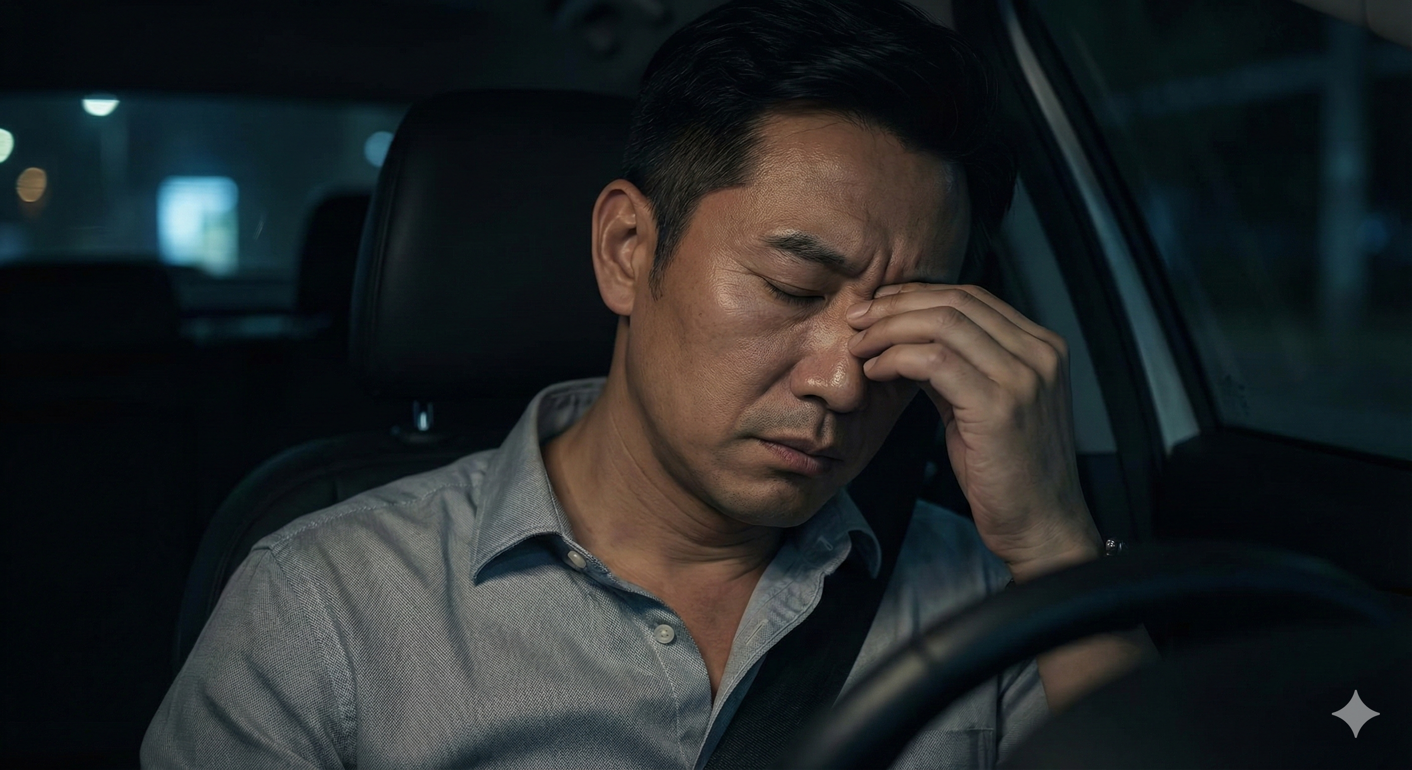 疲惫的中年男性在车内休息